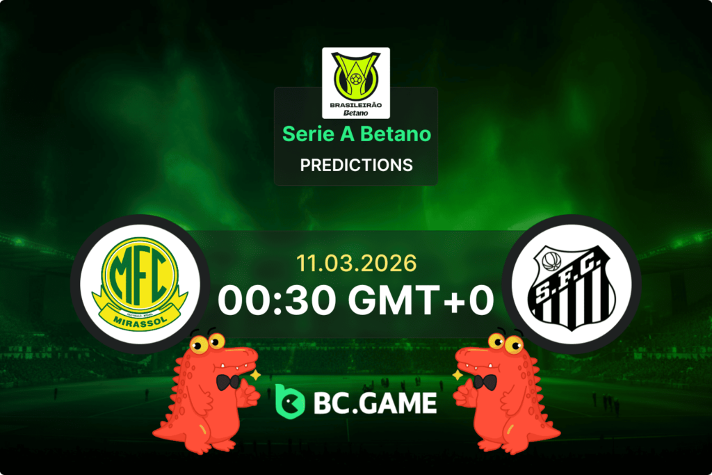 Match prediction for the Mirassol vs Santos game in Brasileirão Betano 2026