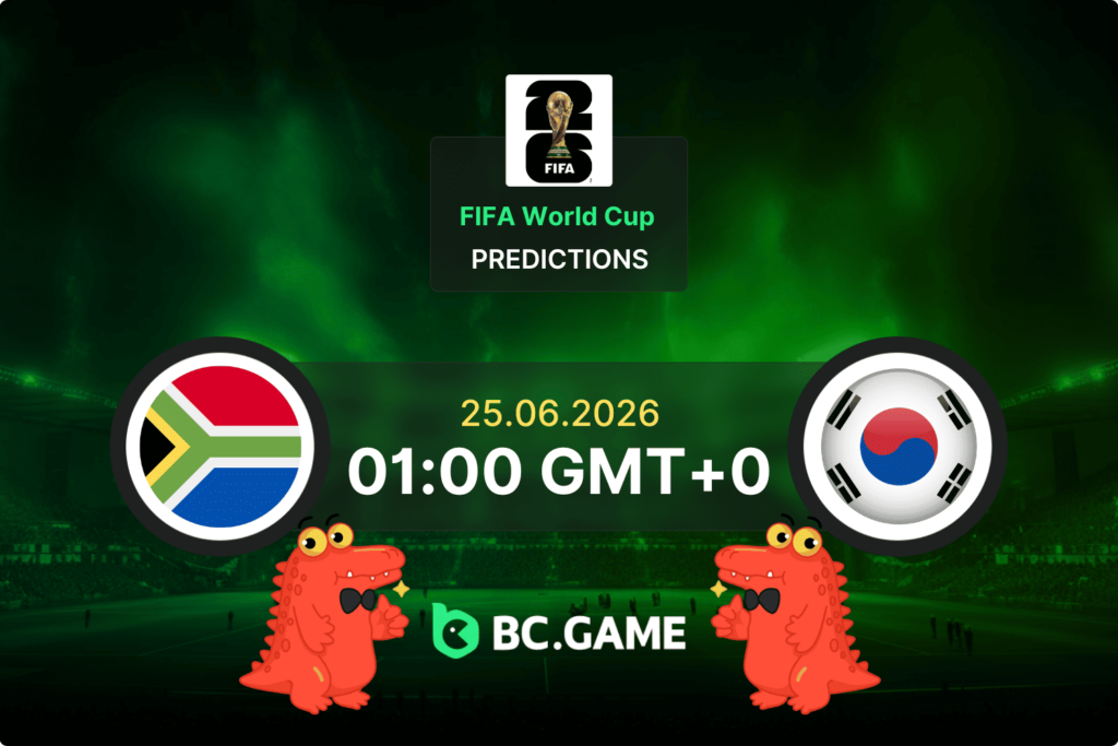 Match prediction for the South Africa vs South Korea game at FIFA World Cup 2026.