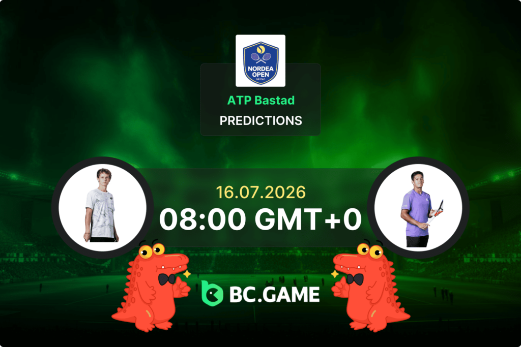 Match prediction for the De Jong vs Baez game at ATP Bastad 2026 on clay.