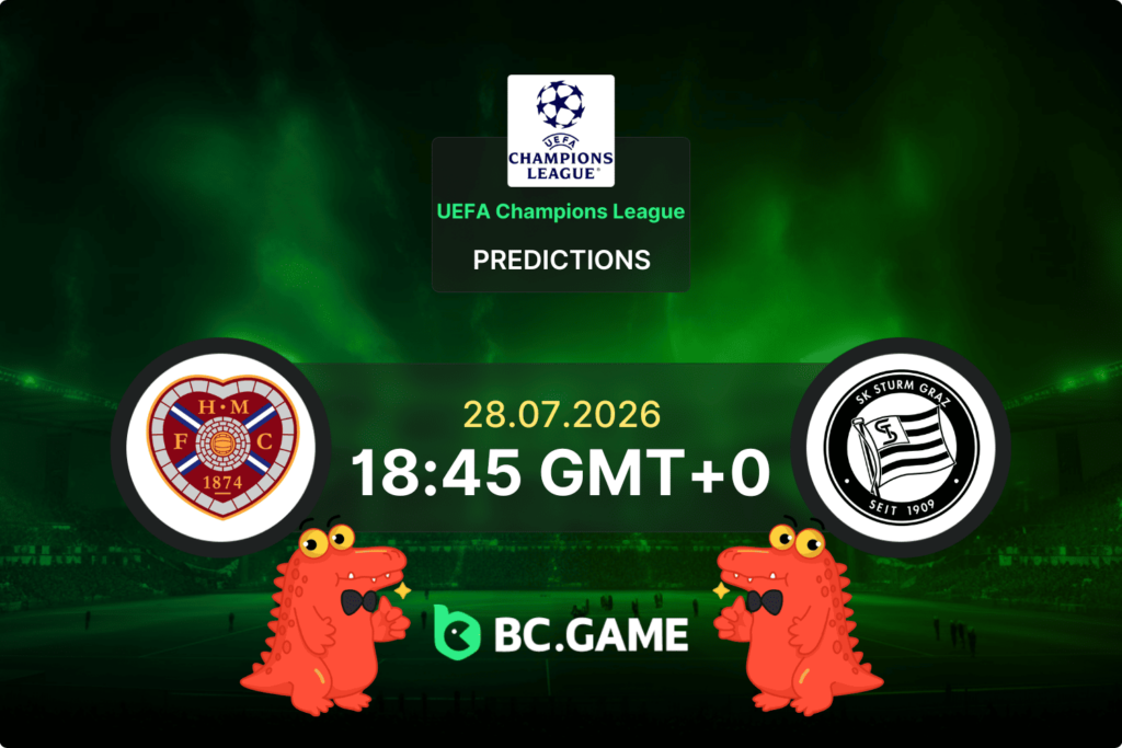 Match prediction for the Hearts vs Sturm Graz game at Champions League Qualification 2026.
